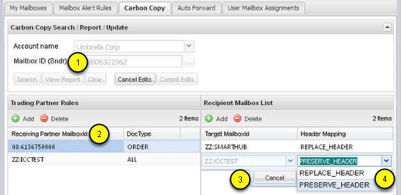 Interface elements specific to the Carbon Copy Tab