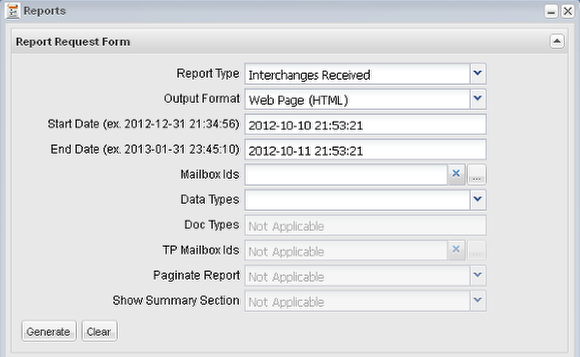 Provide report generation parameters specific to the Report Type selected