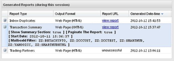 Expand the grid record to view the criteria used to generate the report