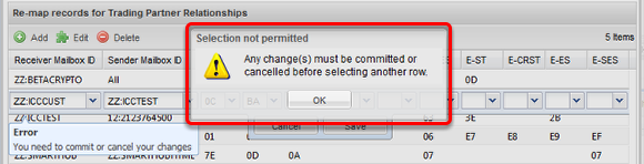 Once editing a record you must click 'Cancel' or 'Save' before clicking another row, or leaving the application
