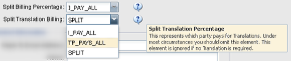 Select the correct "Split Billing" option for Transmission and Translation